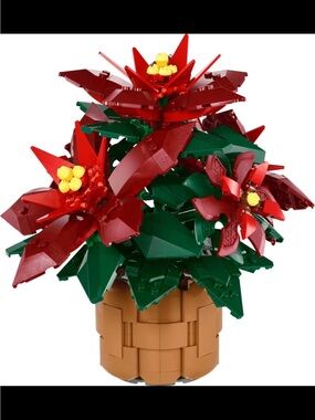 Lego Red and Green Poinsettia Plant in Brown Pot
